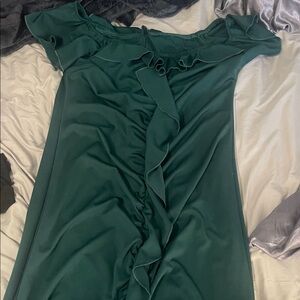 SHEIN Dark Green Off-Shoulder Ruffle Midi Dress